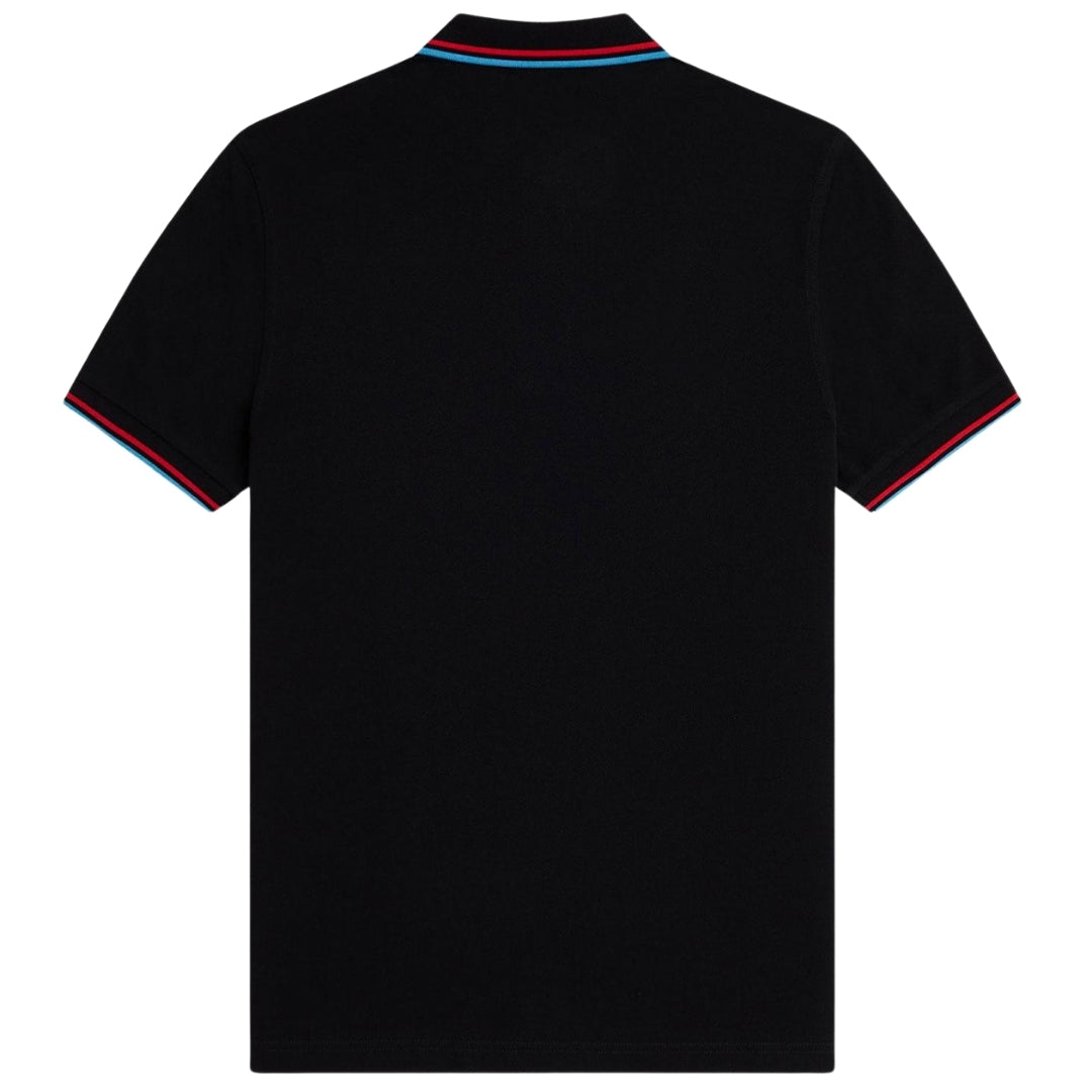 Fred Perry Red and Blue Twin Tipped Collar Black Polo Shirt XS