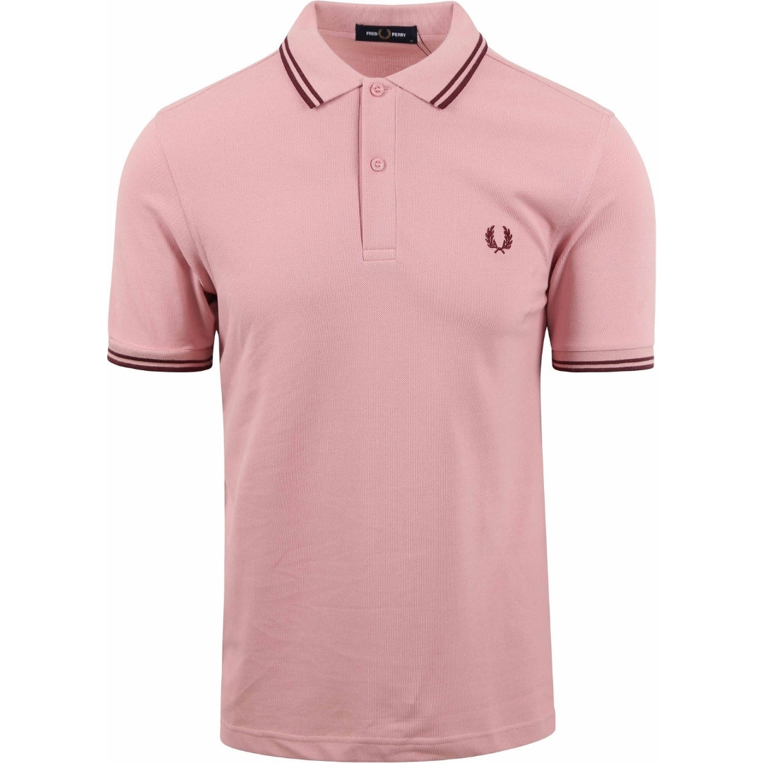 Fred Perry Oxblood Twin Tipped Collar Chalky Pink Polo Shirt XS