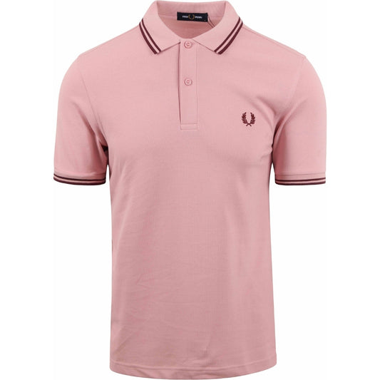 Fred Perry Oxblood Twin Tipped Collar Chalky Pink Polo Shirt XS