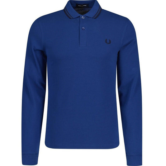 Fred Perry Black Twin Tipped Collar Dark Blue Long Sleeve Polo Shirt XS