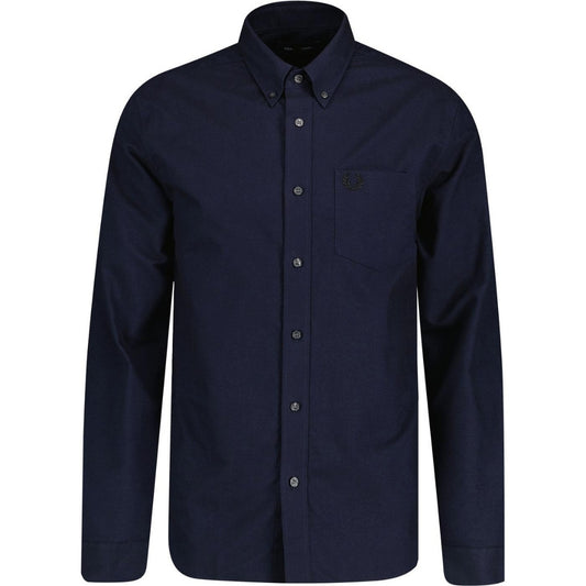 Fred Perry Branded Pocket French Navy Blue Long Sleeve Oxford Shirt XS