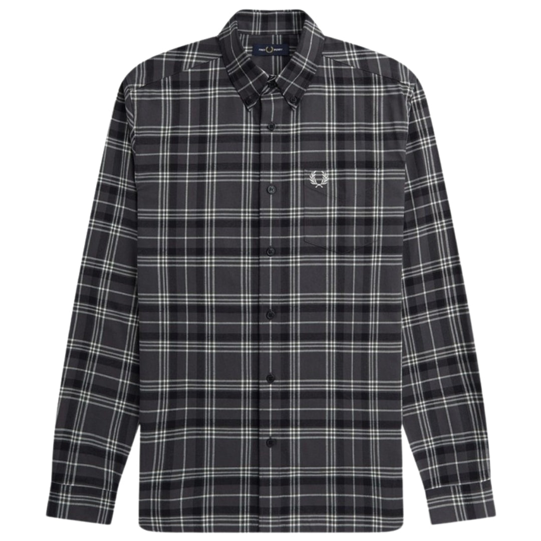 Fred Perry Long Sleeve Black Brushed Twill Tartan Shirt XS