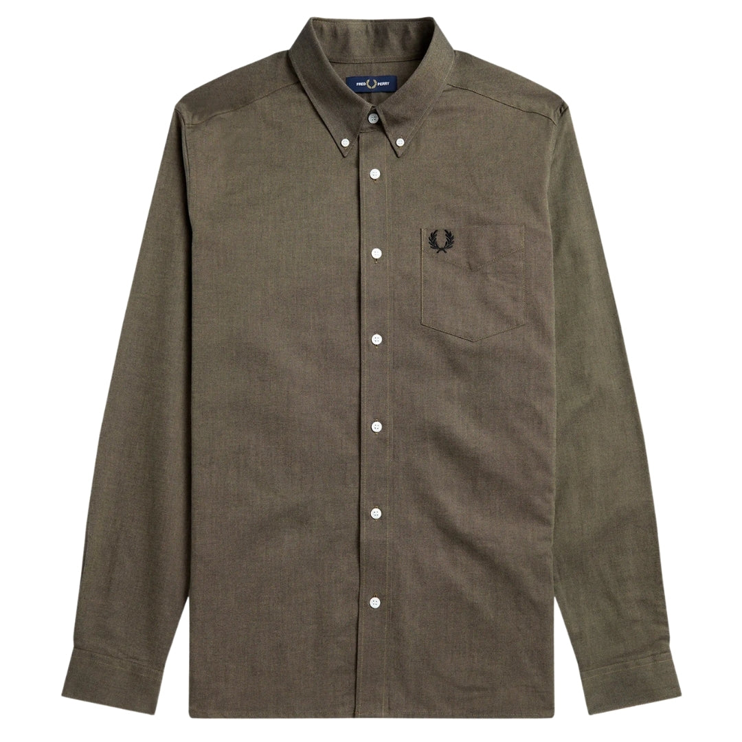 Fred Perry Plain Warm Stone Brown Long Sleeve Oxford Shirt XS