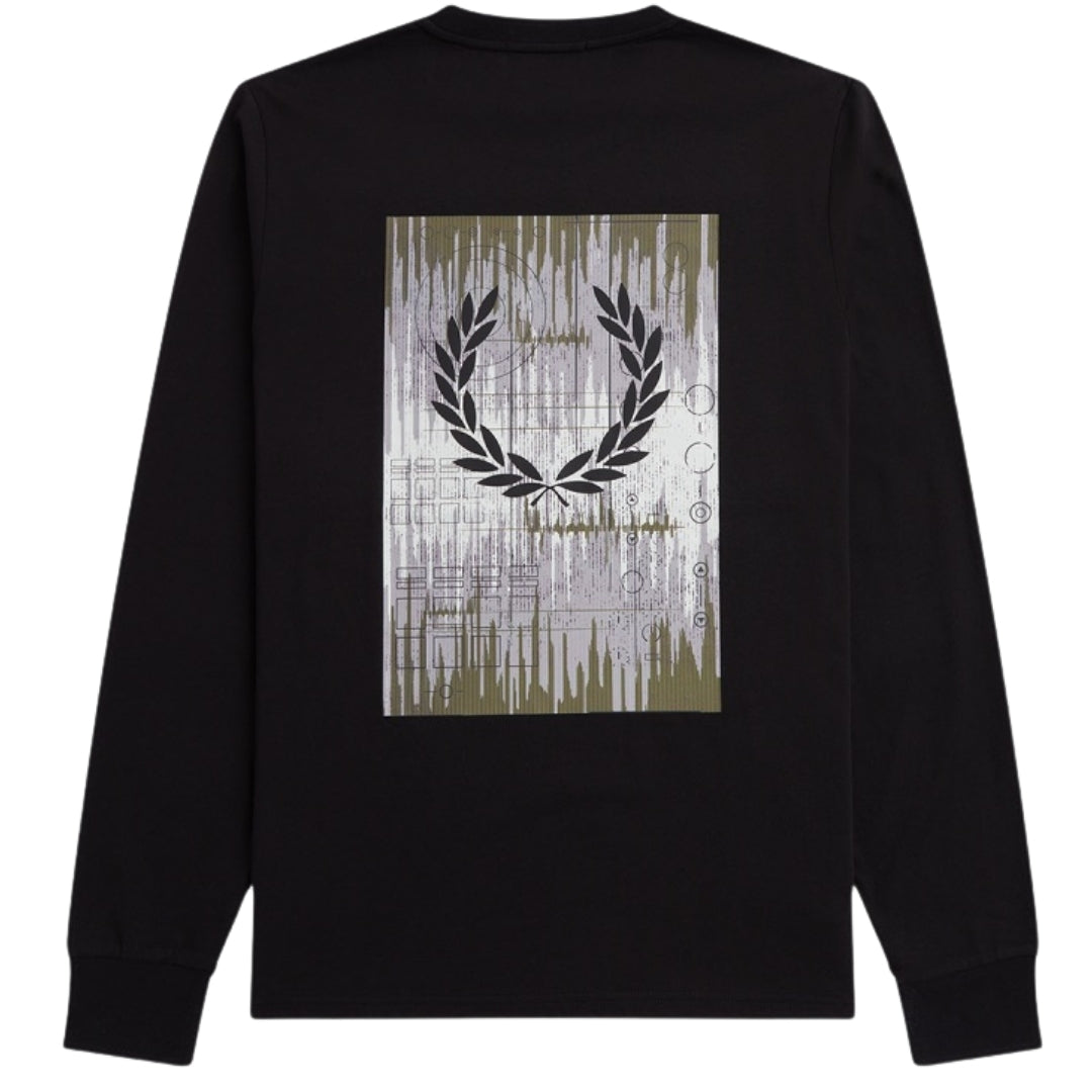 Fred Perry Soundwaves Logo Long Sleeve Black T-Shirt XS