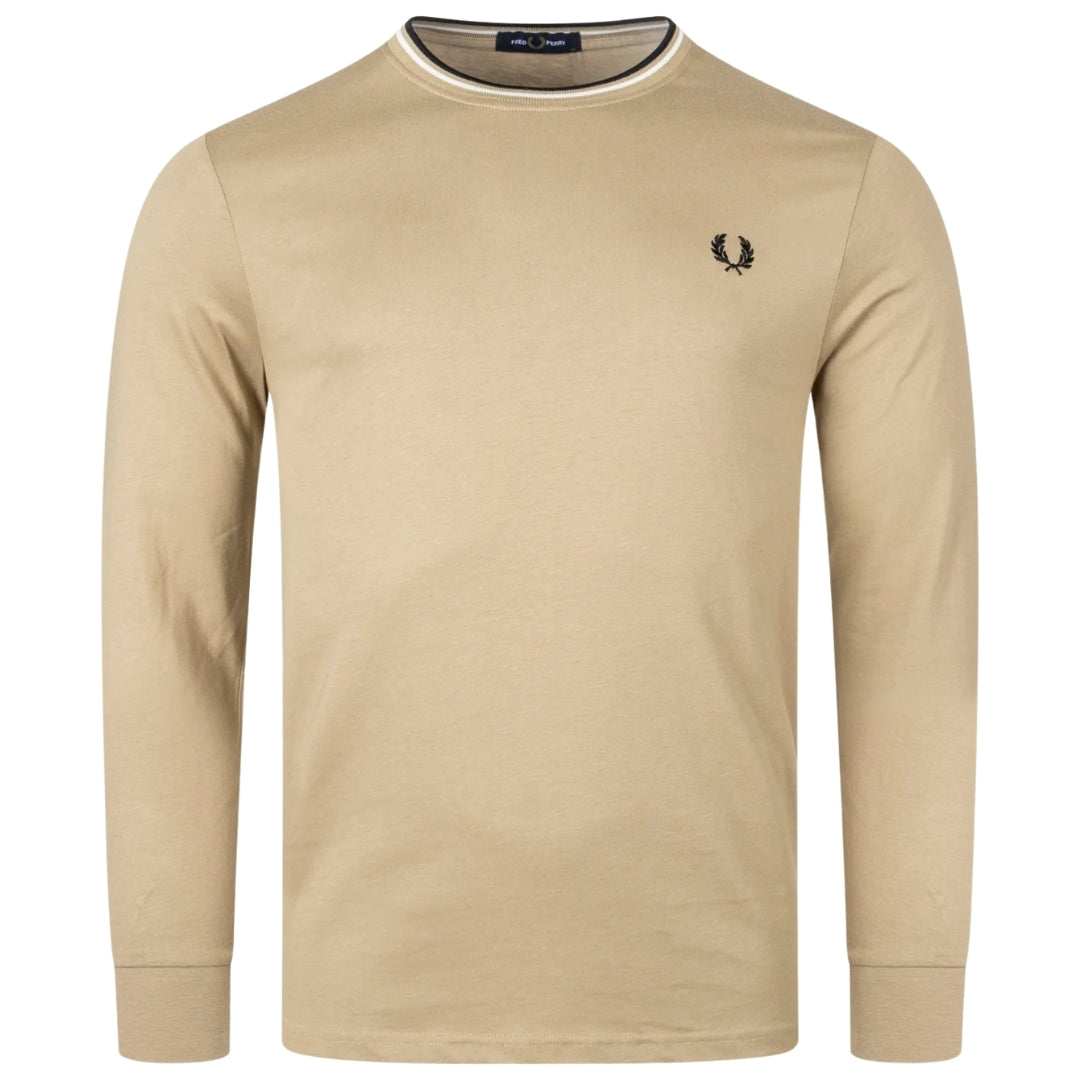 Fred Perry Twin Tipped Long Sleeve Light Brown T-Shirt S