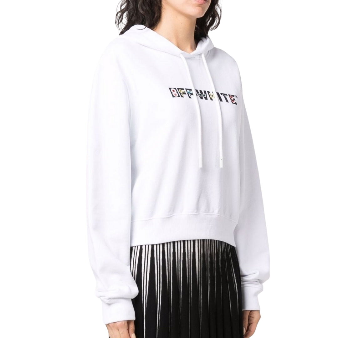 Off-White Geometric Logo Cropped White Hoodie XS