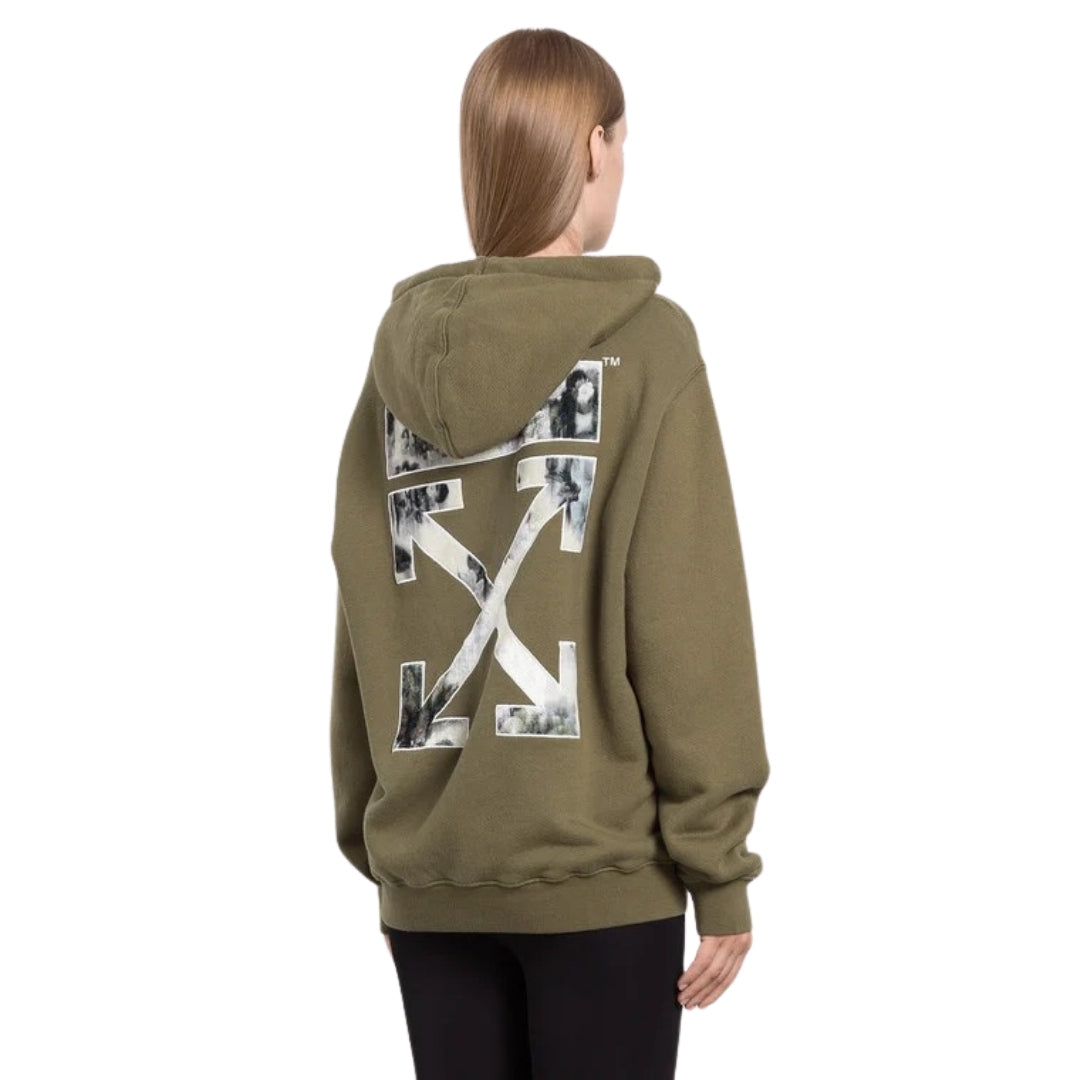 Off-White Flock Chine Flower Arrow Military Green Hoodie XS