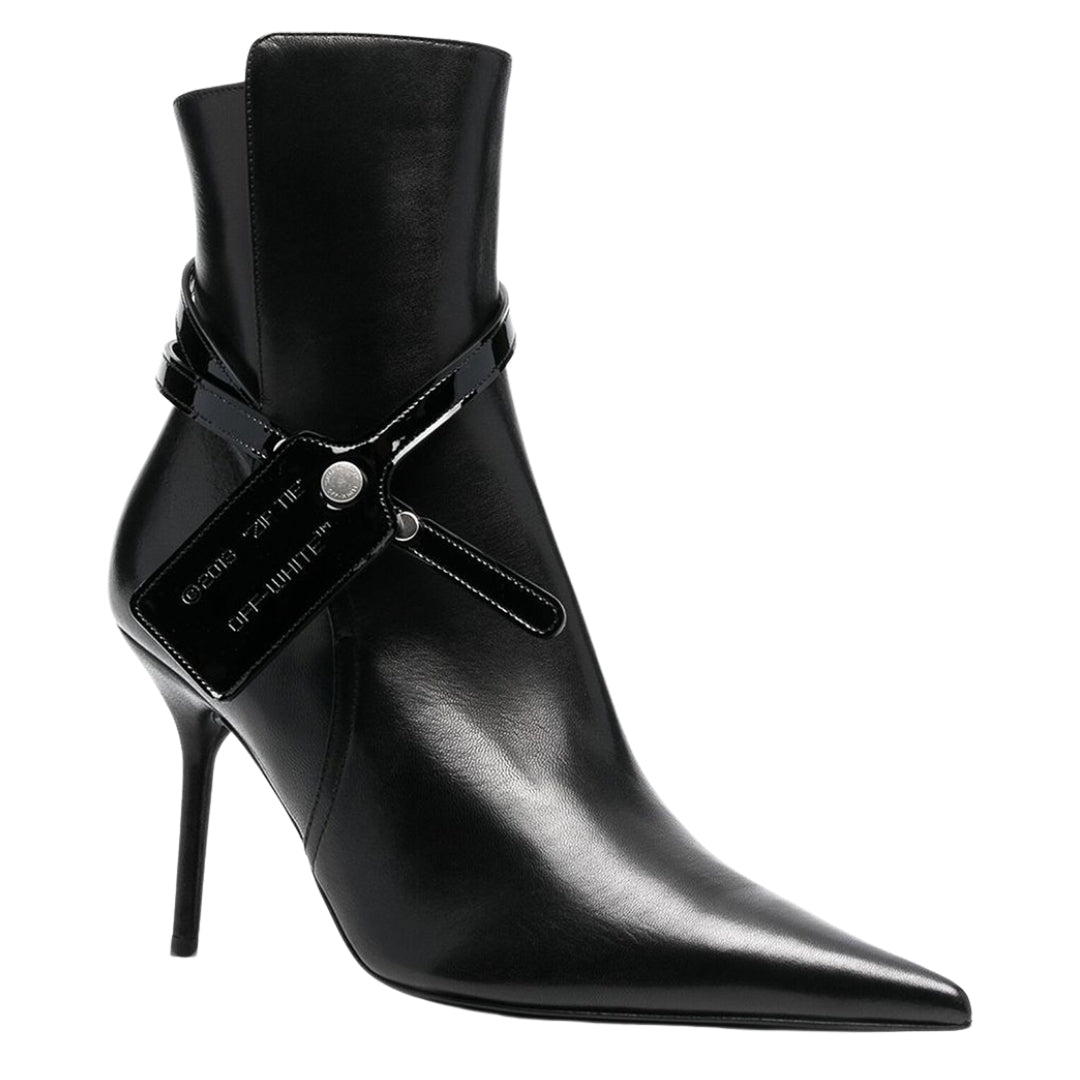 Off-White Nappa Calf Zip Tie Black Ankle Boots UK 3