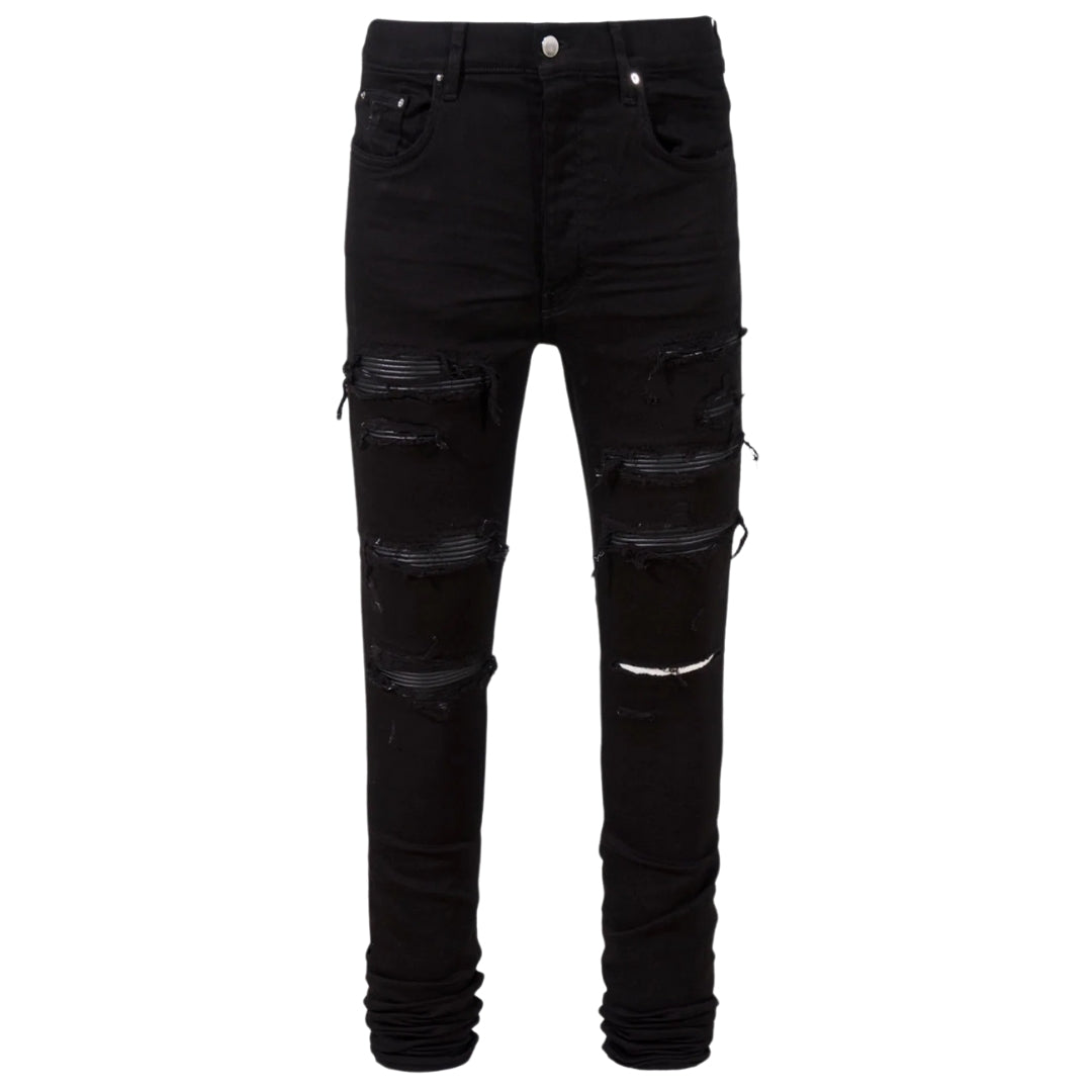 Amiri Leather Thrasher Black OD Jeans W30 / 32L