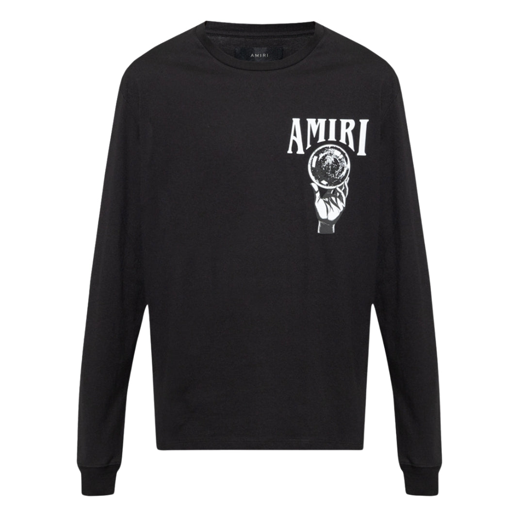 Amiri Crystal Ball Logo Long Sleeved Black T Shirt