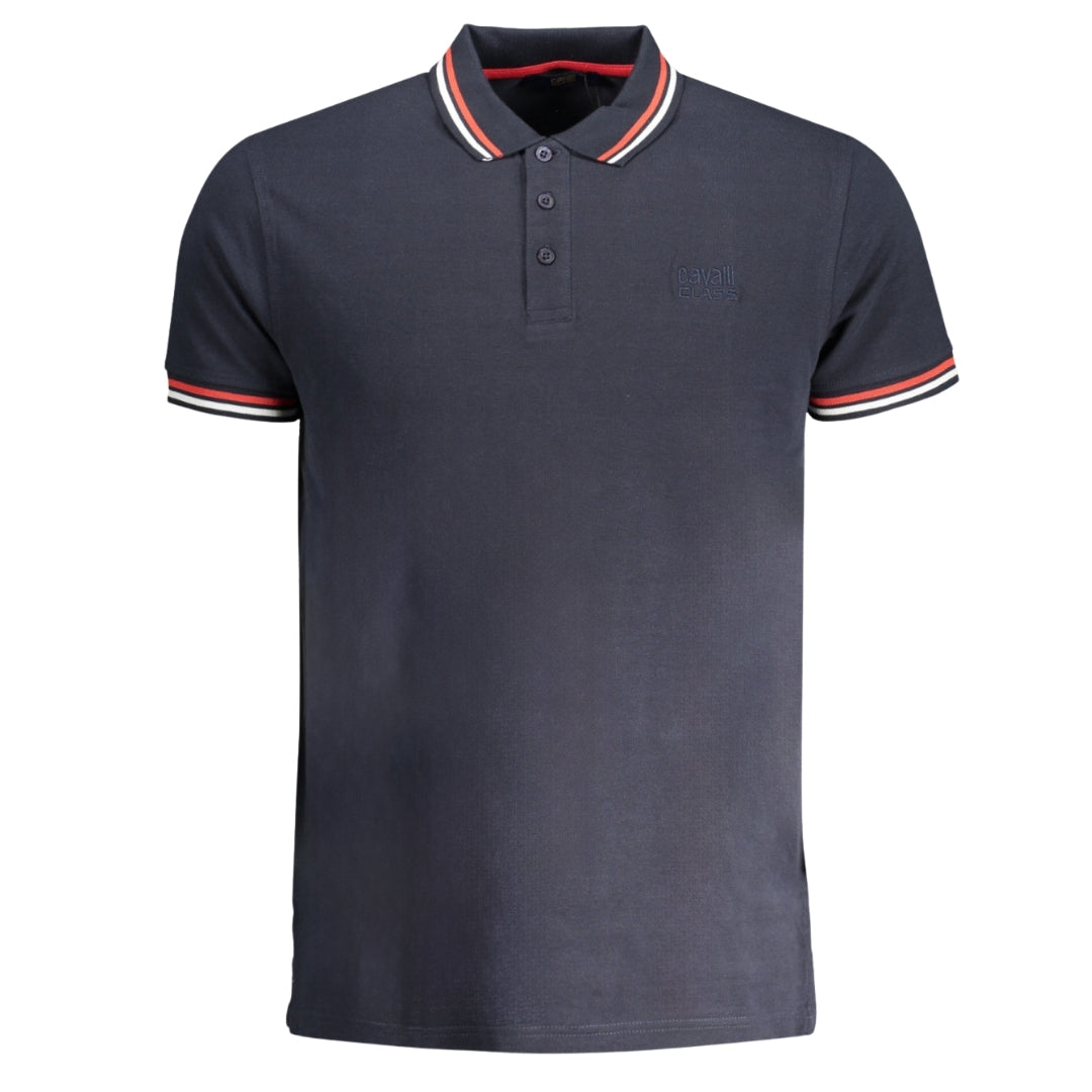 Cavalli Class Tipped Collar Toned Logo Navy Blue Polo Shirt m