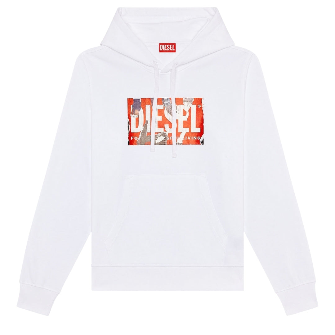 Diesel Torn Logo White Hoodie XS