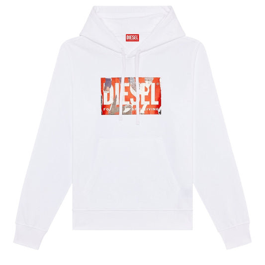 Diesel Torn Logo White Hoodie XS