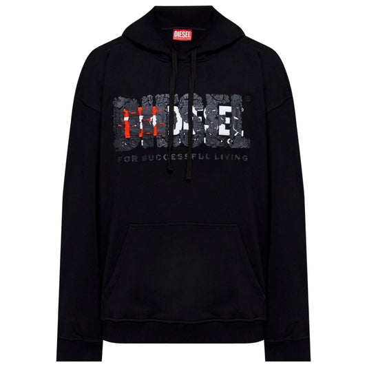 Diesel Double Destroyed Logo Black Hoodie XS