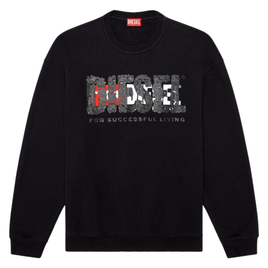 Diesel Double Destroyed Logo Black Sweatshirt XS