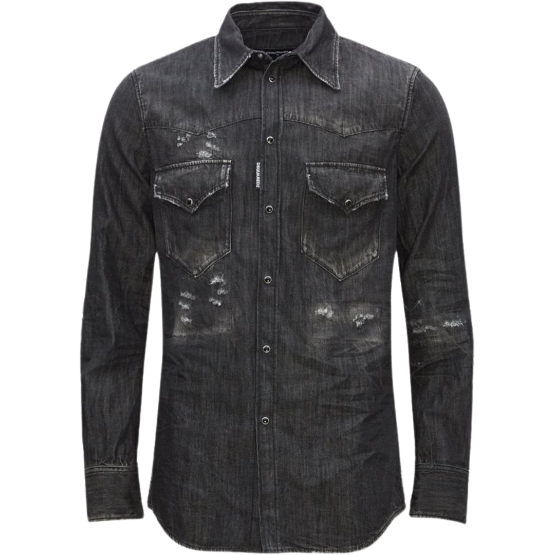 Dsquared2 Fashion Western Faded Black Denim Shirt M