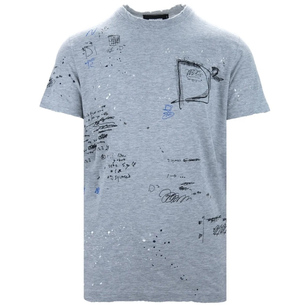 Dsquared2 Cigarette Fit Scribble Logo Grey T-Shirt XS