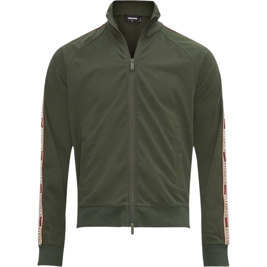 Dsquared2 Taped Sleeves Military Green Zip-Up Sweatshirt M