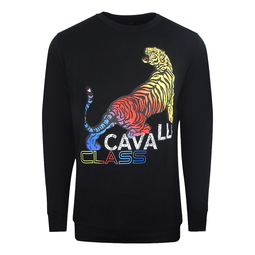 Cavalli Class Bold Tiger Design Black Sweatshirt L