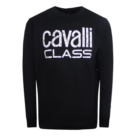 Cavalli Class Bold Floral Design Black Sweatshirt