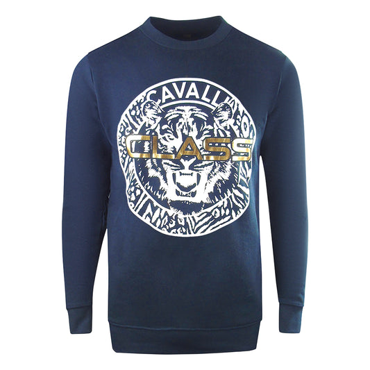 Cavalli Class Large Circle Logo Navy Blue Sweatshirt