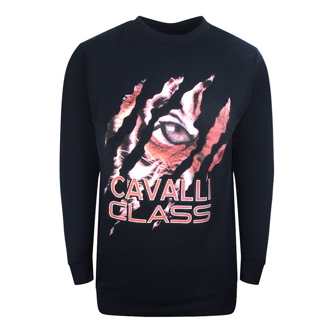 Cavalli Class Peeking Tiger Design Navy Blue Sweatshirt L