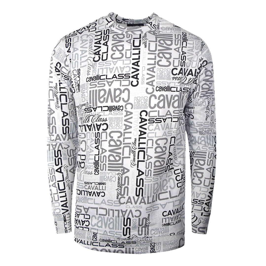 Cavalli Class Multi Logo Design White Sweatshirt L