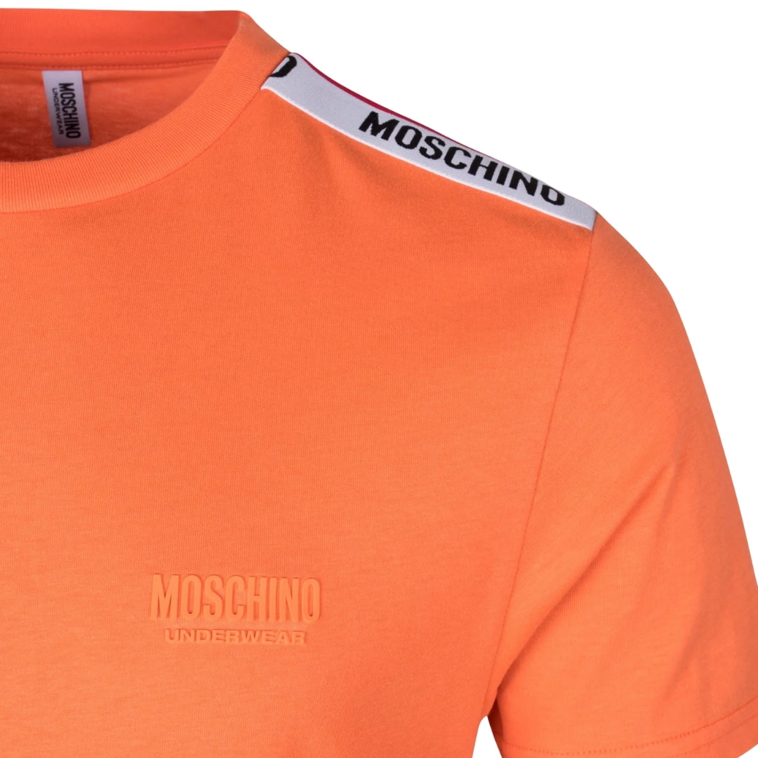 Moschino Branded Taped Shoulder Logo Orange T-Shirt XS