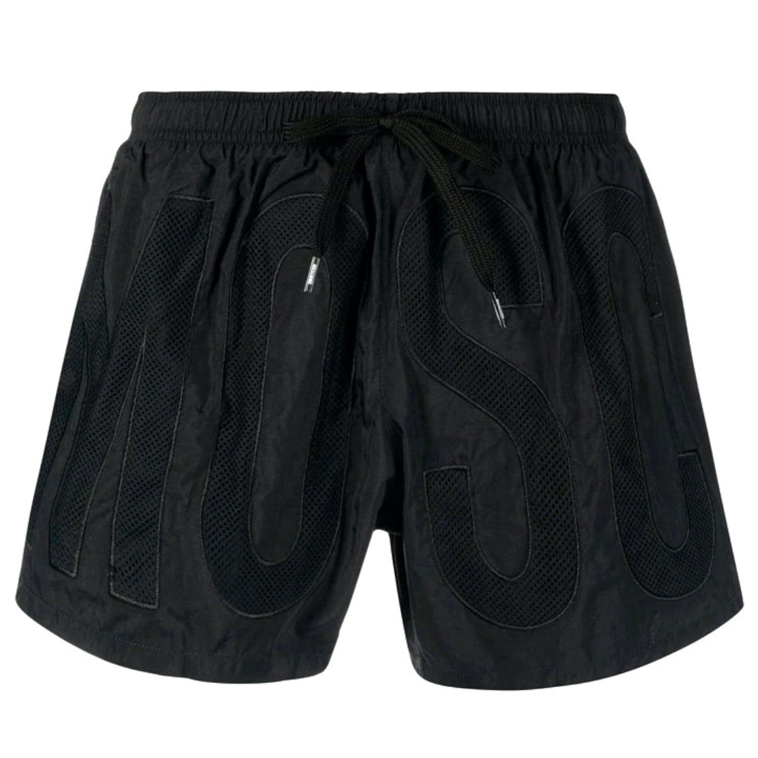 Moschino Large Embossed Logo Black Swim Shorts
