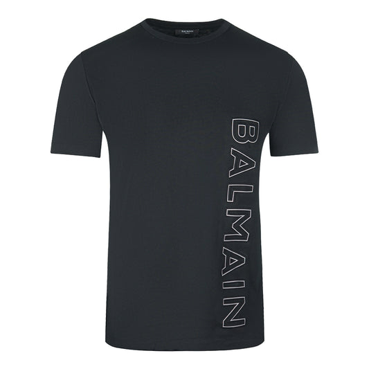 Balmain Brand Embossed Logo Black T-Shirt