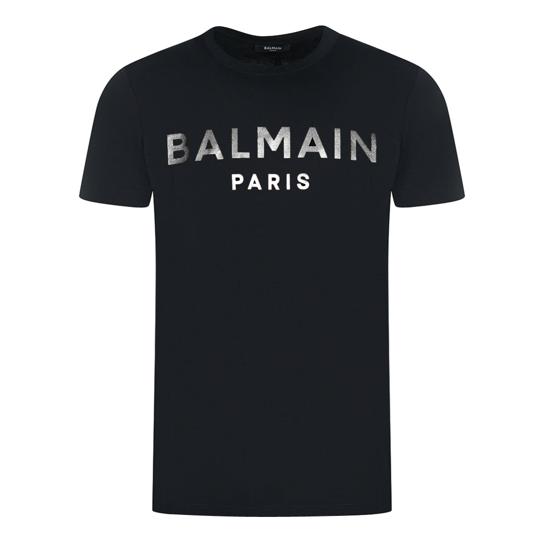 Balmain Paris Silver Brand Logo Black T-Shirt