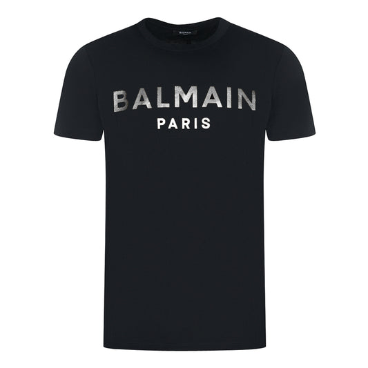 Balmain Paris Silver Brand Logo Black T-Shirt