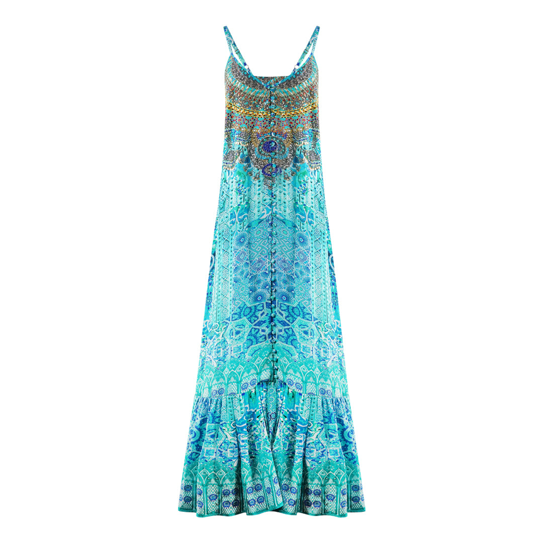Inoa Atlantis 1929 Blue Silk Maxi Dress