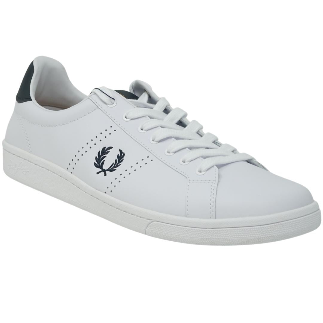 Fred Perry Black Heel B721 White Leather Trainers