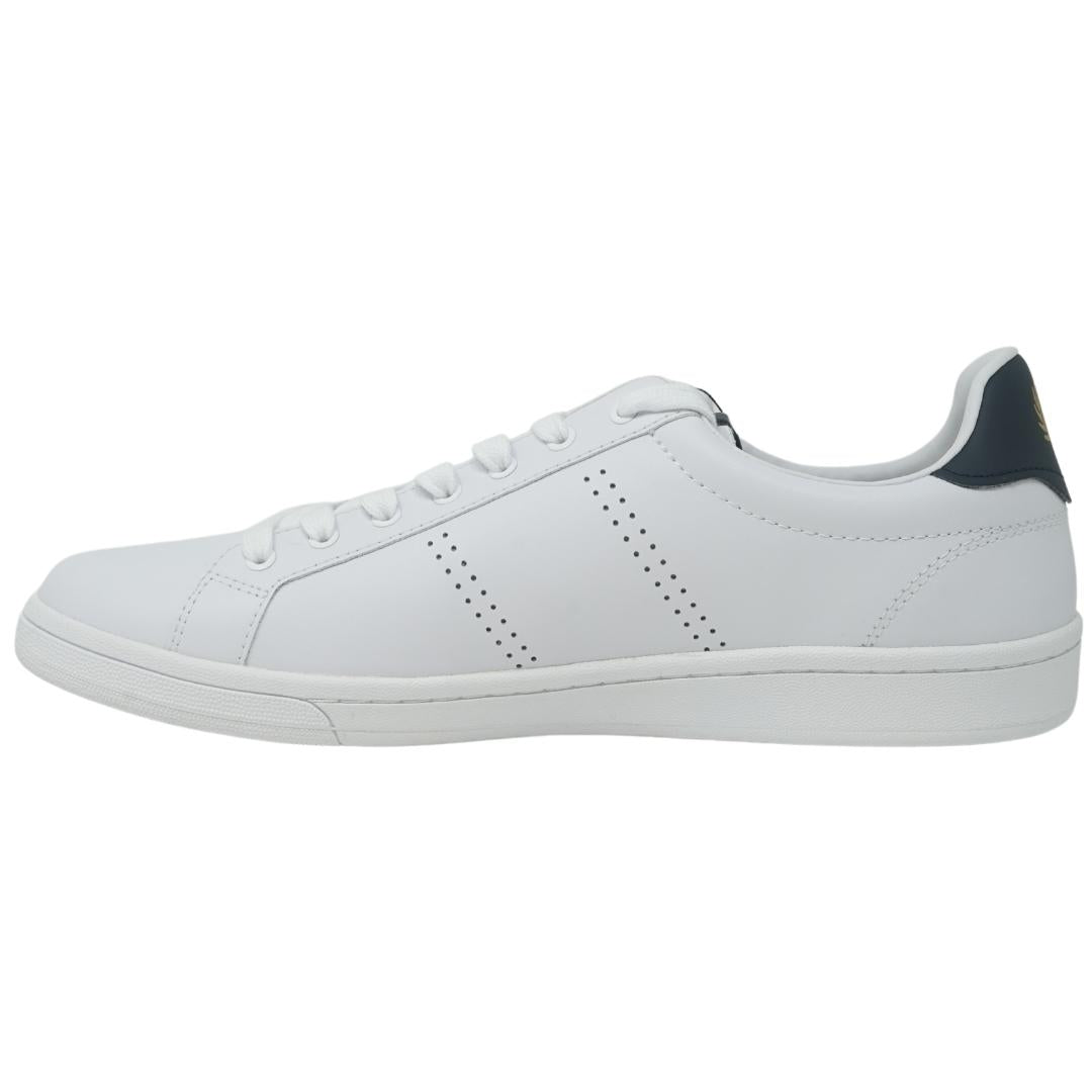 Fred Perry Black Heel B721 White Leather Trainers