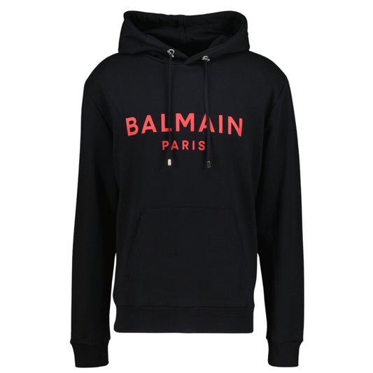 Balmain Paris Red Classic Logo Black Hoodie