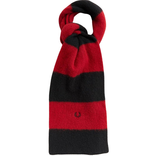 Fred Perry Merino Racing Red and Black Stripped Wool Scarf
