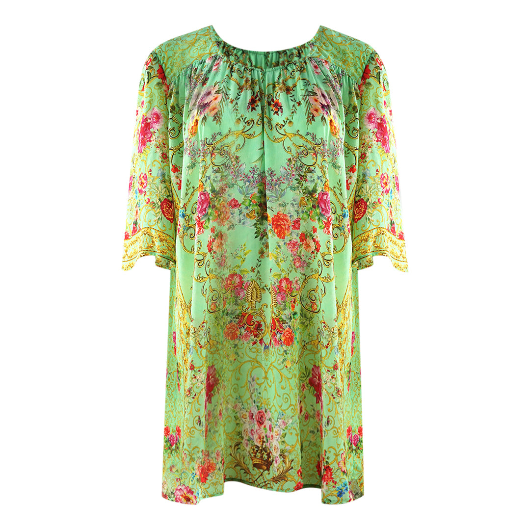 Inoa Chartreuse 12007 Green Silk Gathered Dress
