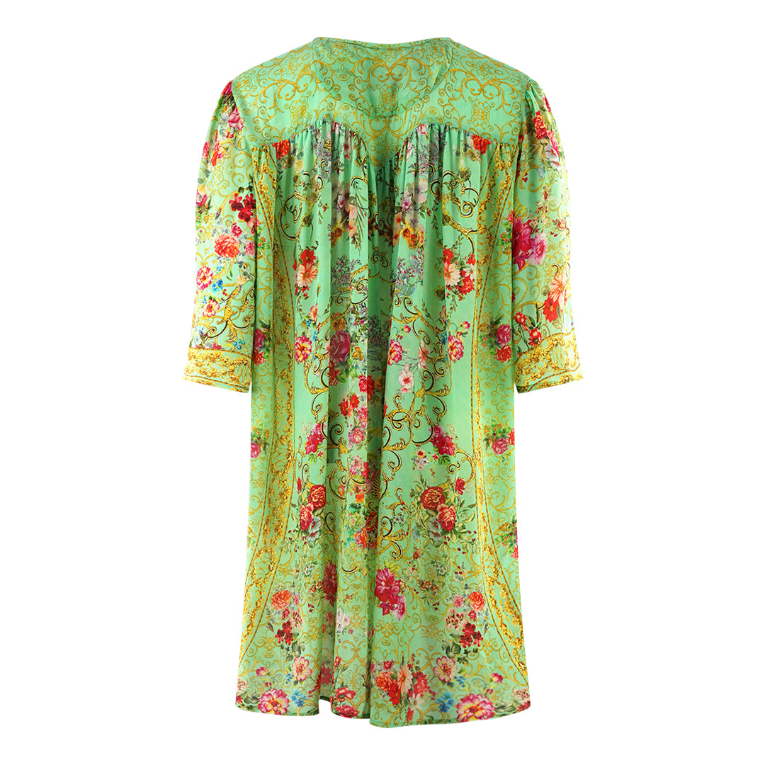 Inoa Chartreuse 12007 Green Silk Gathered Dress