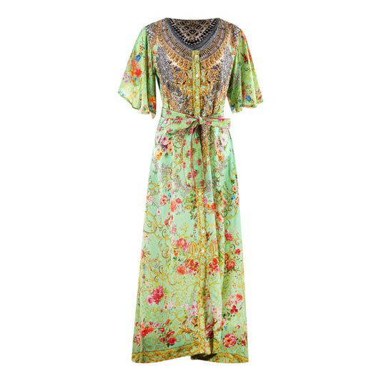 Inoa Chartruse 12007 Green Silk Maxi Dress