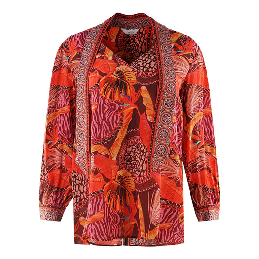 Inoa Congo Rainforest 1202115 Red Long Sleeve Blouse Silk Shirt