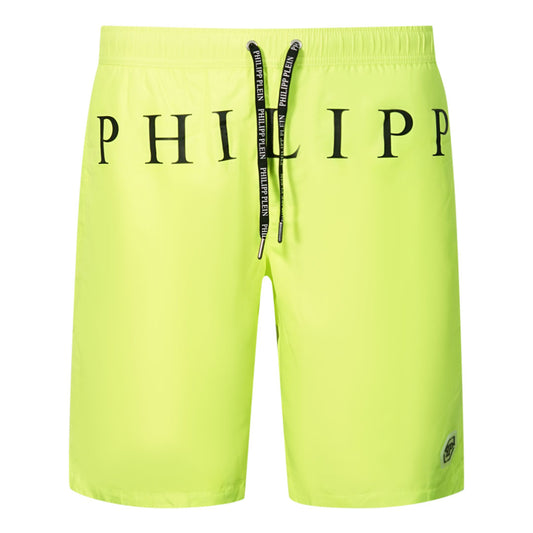 Philipp Plein Brand Logo Fluorescent Yellow Swim Shorts
