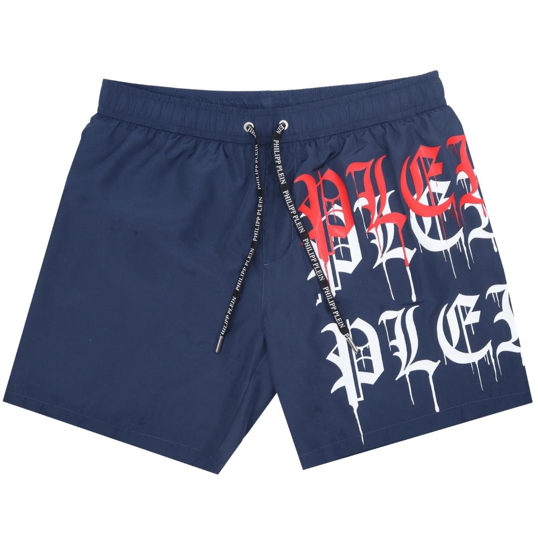 Philipp Plein Melting Logos Navy Blue Swim Shorts