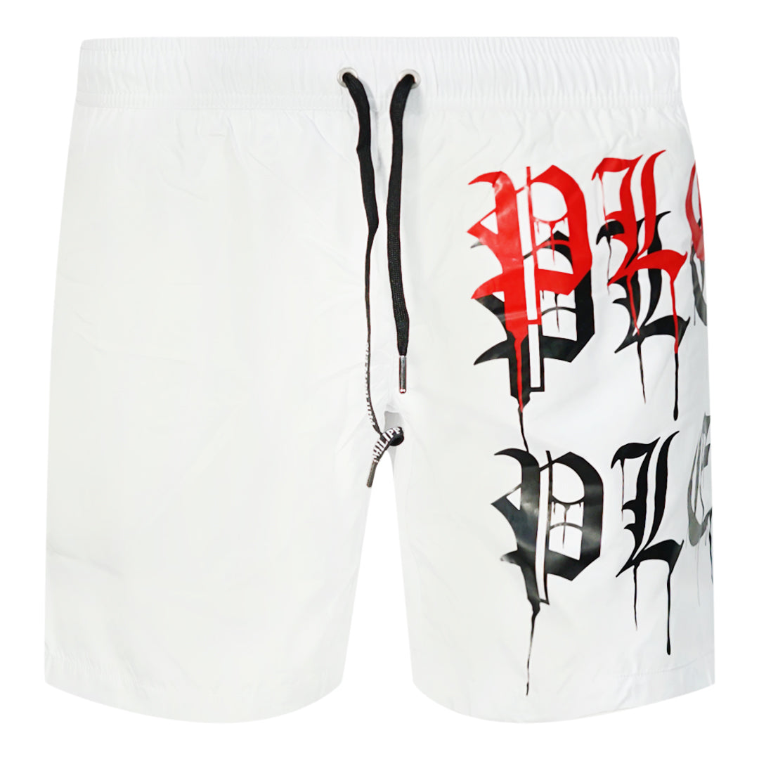 Philipp Plein Melting Logos White Swim Shorts