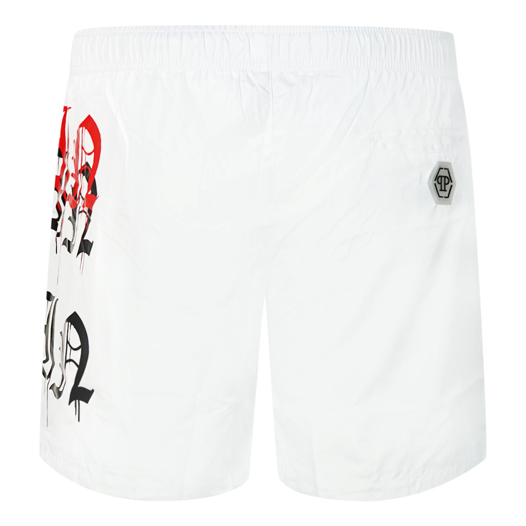 Philipp Plein Melting Logos White Swim Shorts