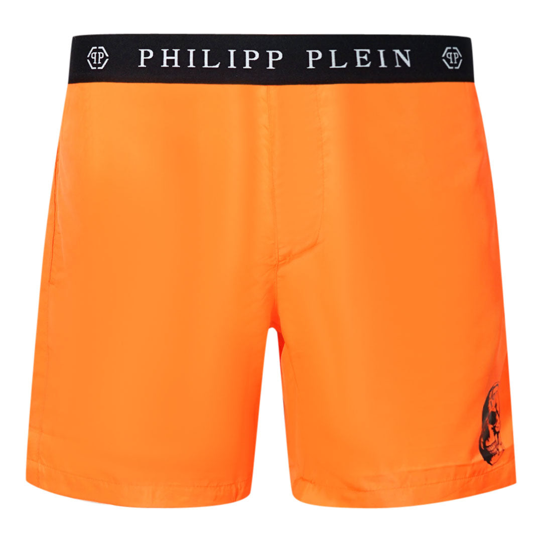 Philipp Plein Branded Waistband Orange Swim Shorts