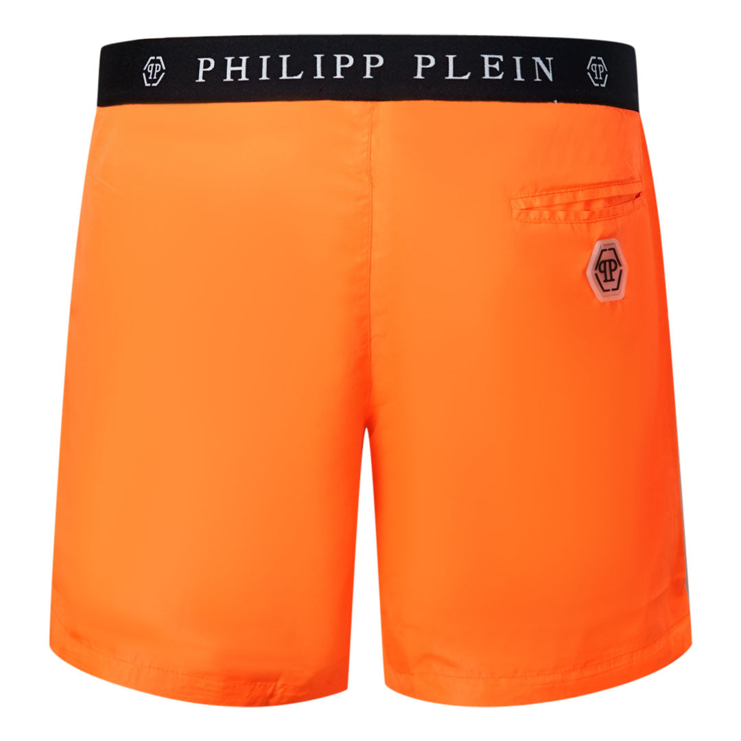 Philipp Plein Branded Waistband Orange Swim Shorts