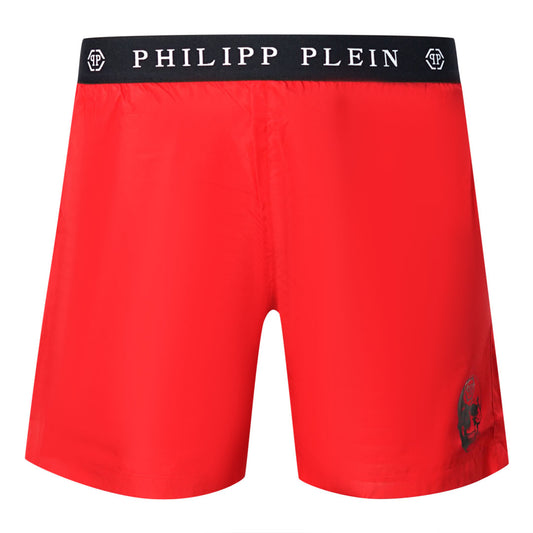 Philipp Plein Branded Waistband Red Swim Shorts