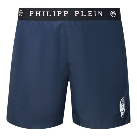Philipp Plein Branded Waistband Navy Swim Shorts