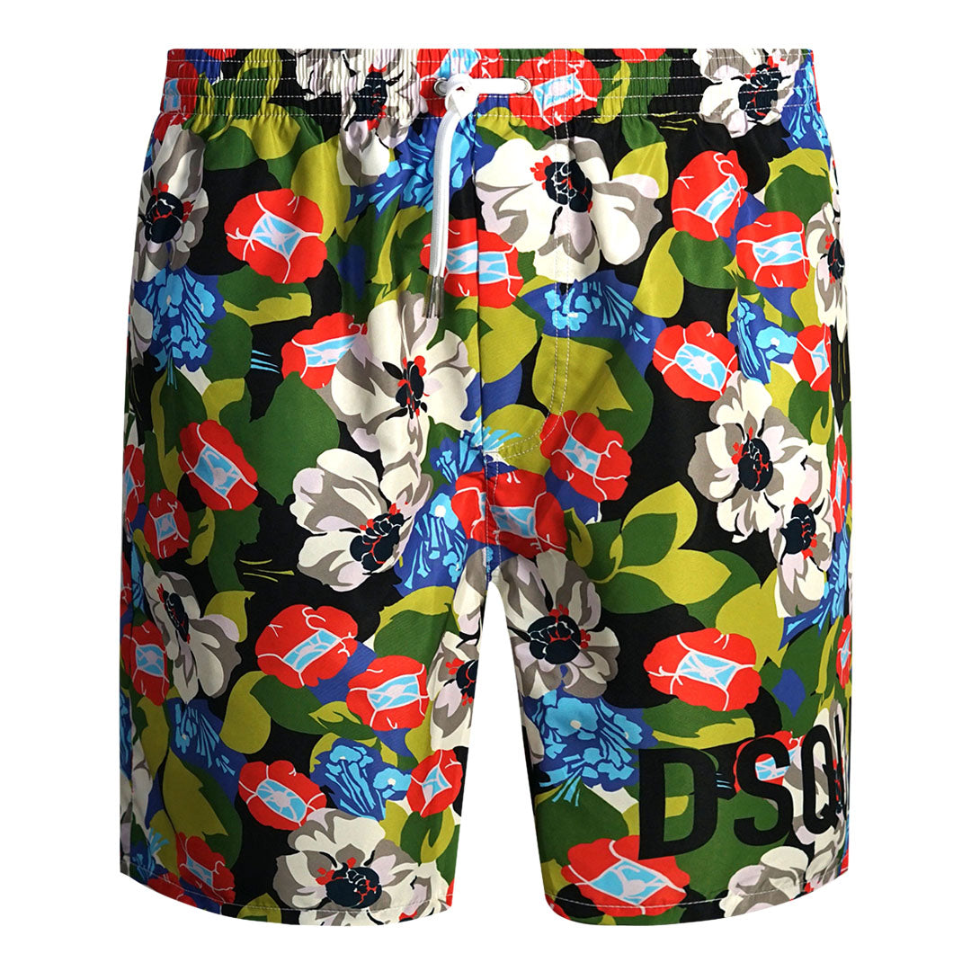 Dsquared2 Colourful Floral All Over Design Green Swim Shorts